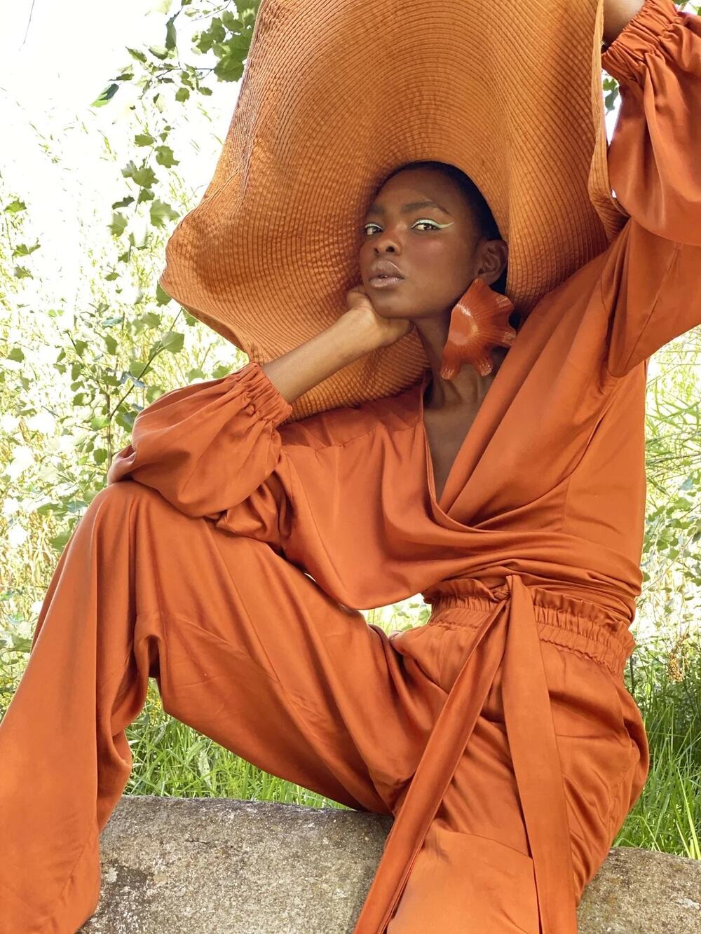 Diarrablu Sustainable Aida Cropped Wrap Top Rust Sz 2x Balloon Sleeves